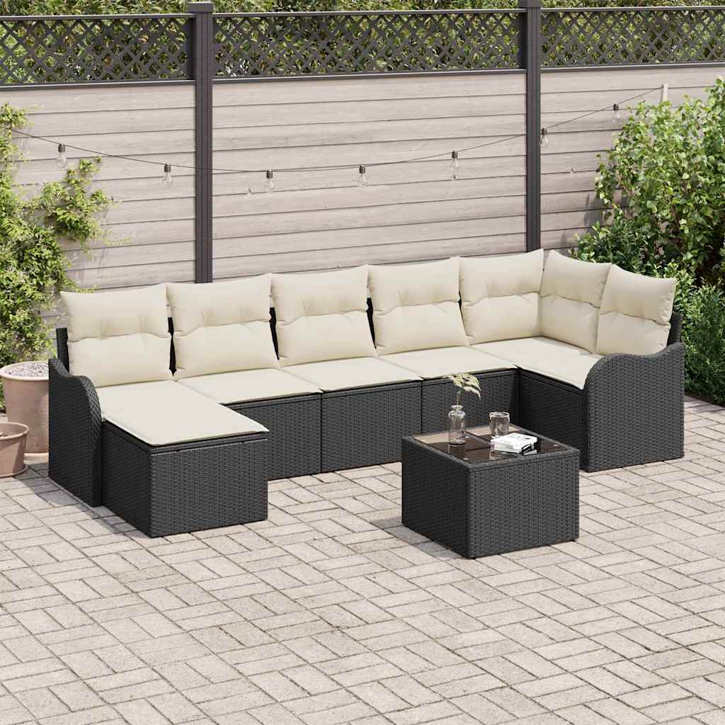vidaXL Conjunto de sofá de jardín 8 uds. Negro y ratán sintético