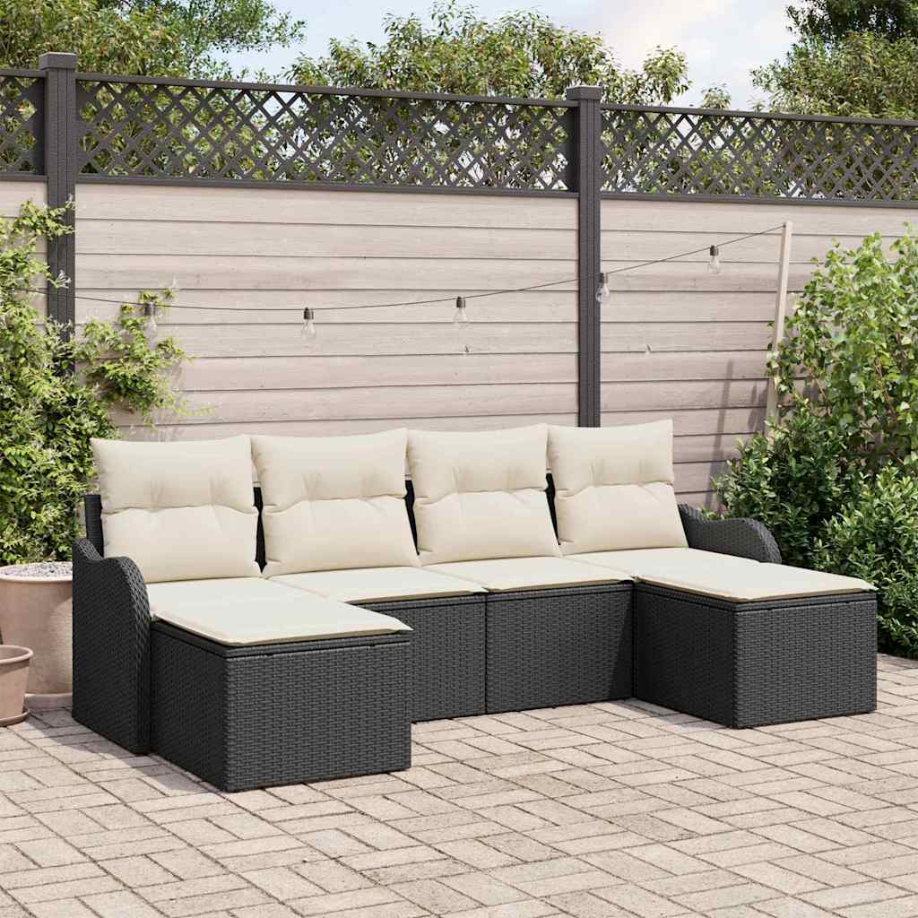 vidaXL Conjunto de sofá de jardín 6 uds. Negro y ratán sintético