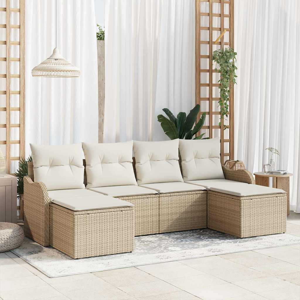 vidaXL Conjunto de sofá de jardín 6 uds. Beige y ratán sintético