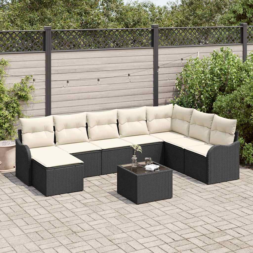 vidaXL Conjunto de sofá de jardín 9 uds. Negro y ratán sintético
