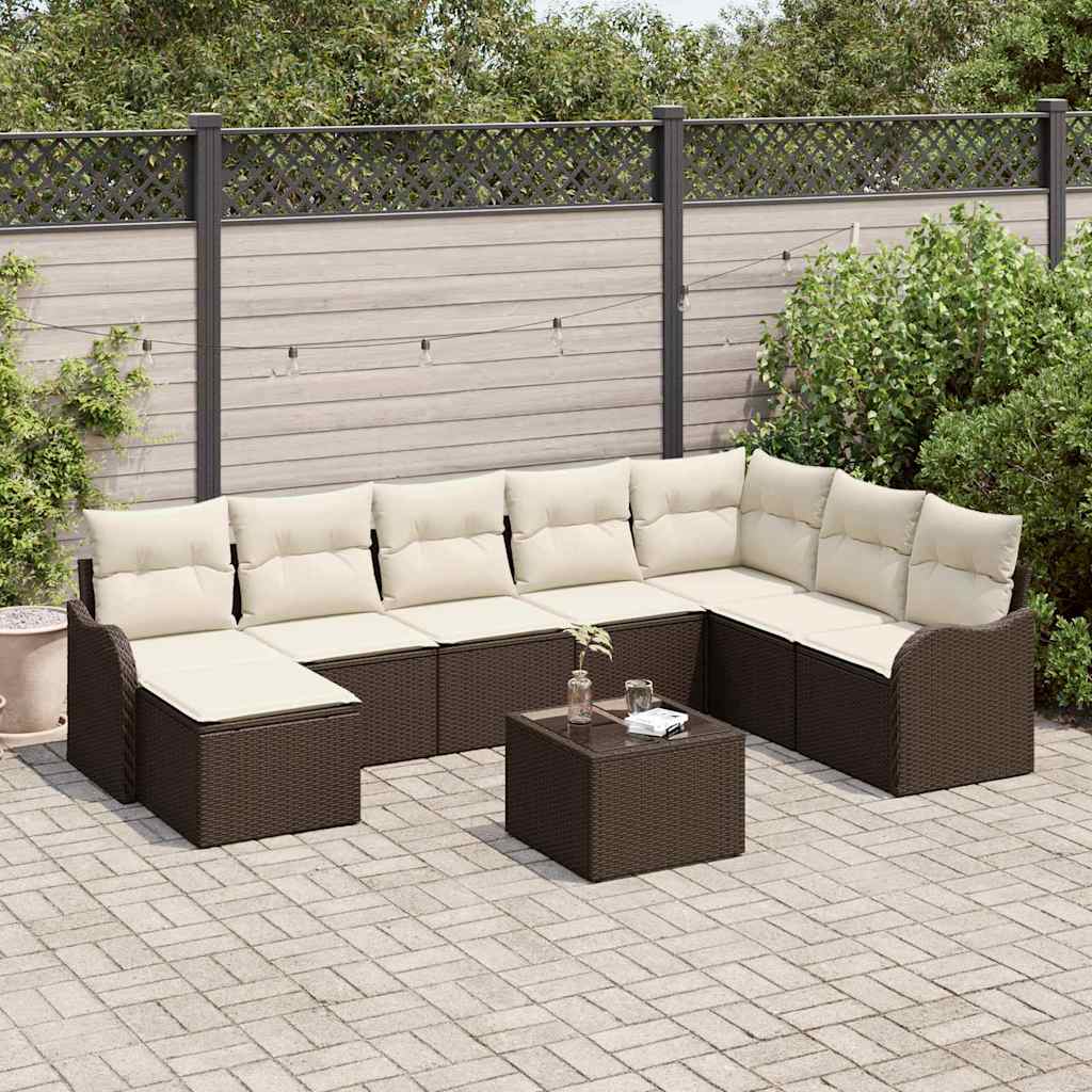 vidaXL Conjunto de sofá de jardín 9 uds. Marrón y ratán sintético