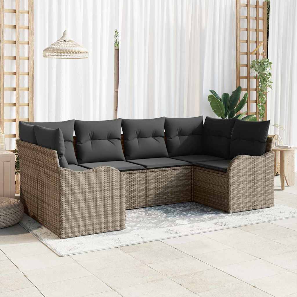 vidaXL Conjunto de sofá de jardín 6 uds. Gris Poliratán