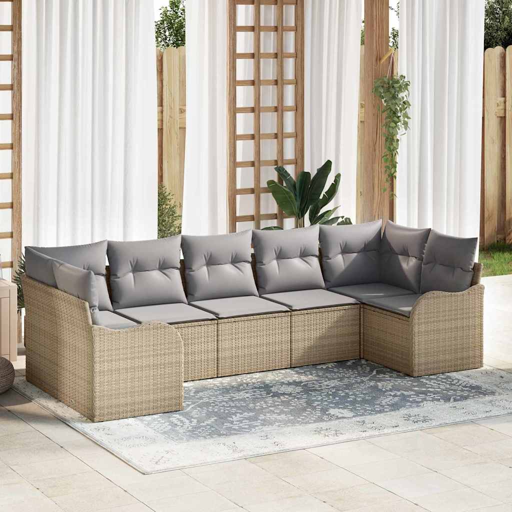 vidaXL Conjunto de sofá de jardín 7 uds. beige y gris claro Poliratán