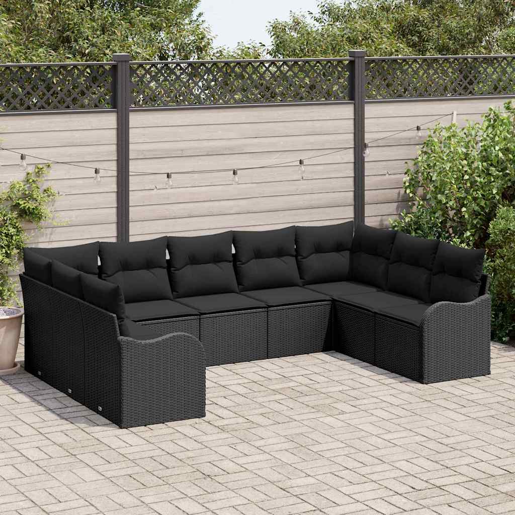 vidaXL Conjunto de sofá de jardín 9 uds. Negro ratán sintético