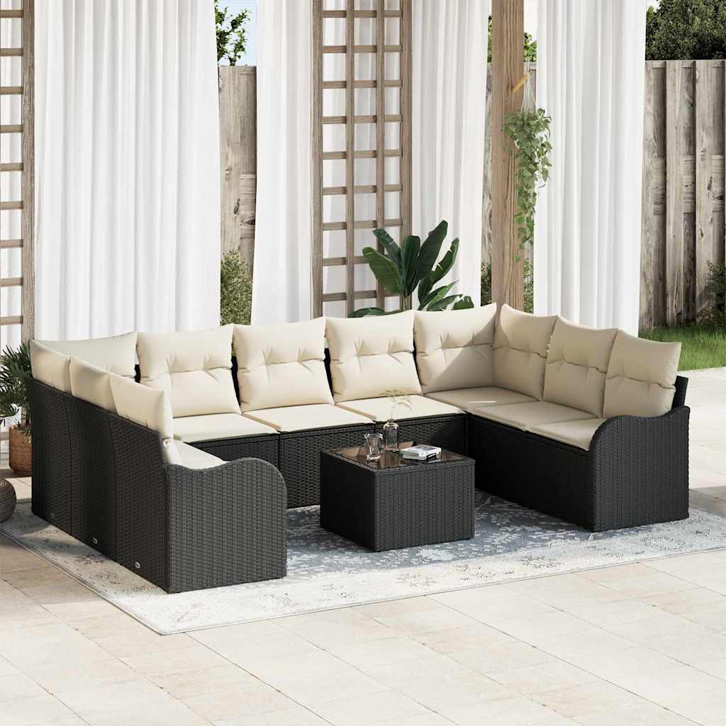 vidaXL Conjunto de sofá de jardín 10 uds. Negro y ratán sintético
