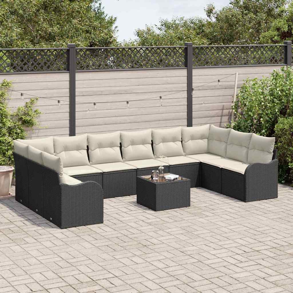 vidaXL Conjunto de sofá de jardín 11 uds. Negro y ratán sintético