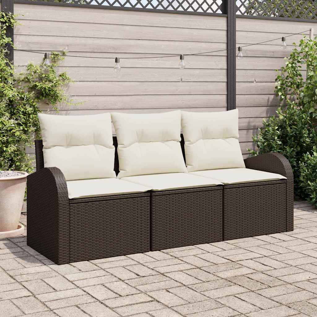 vidaXL Conjunto de sofá de jardín 3 uds. Marrón y blanco Poliratán