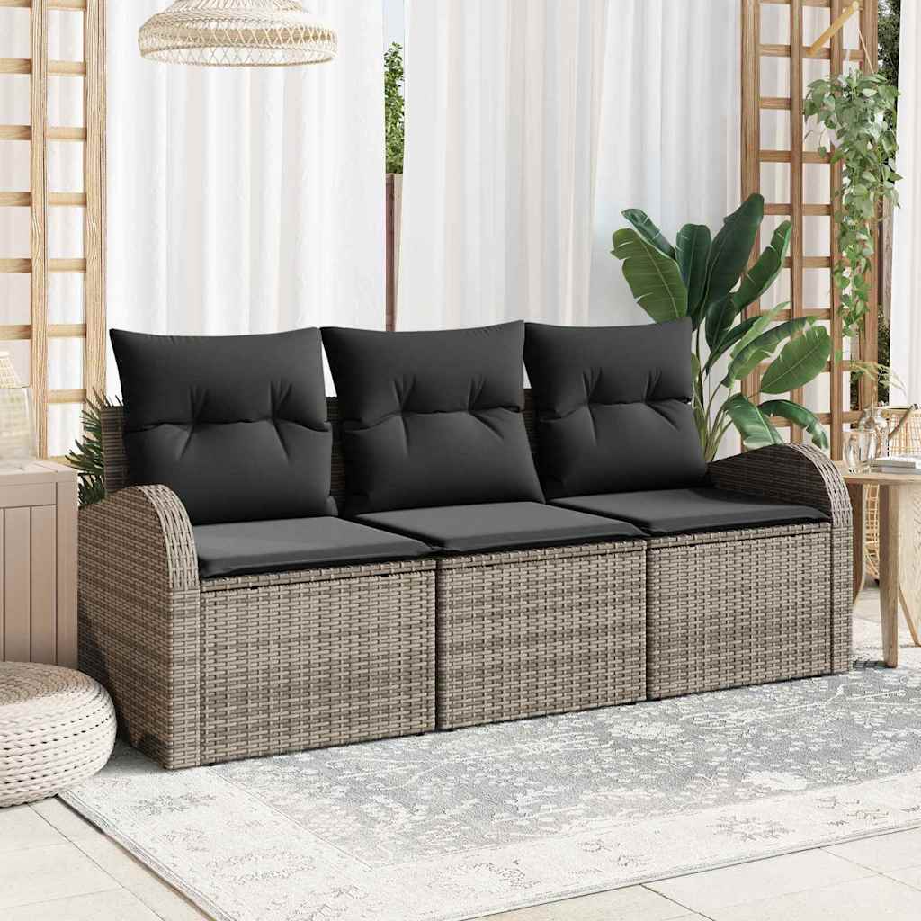 vidaXL Conjunto de sofá de jardín 3 uds. Gris Poliratán