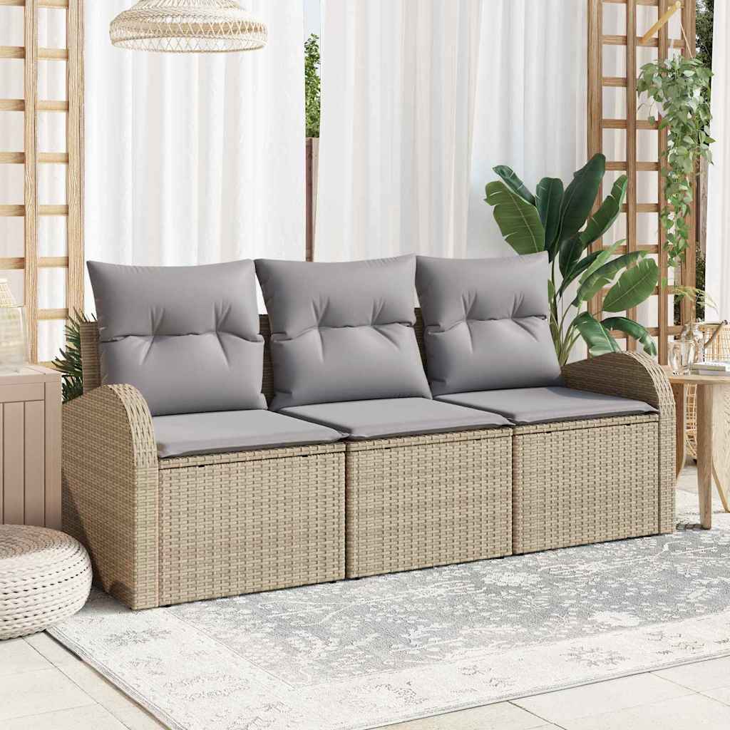 vidaXL Conjunto de sofá de jardín 3 uds. beige y gris claro Poliratán