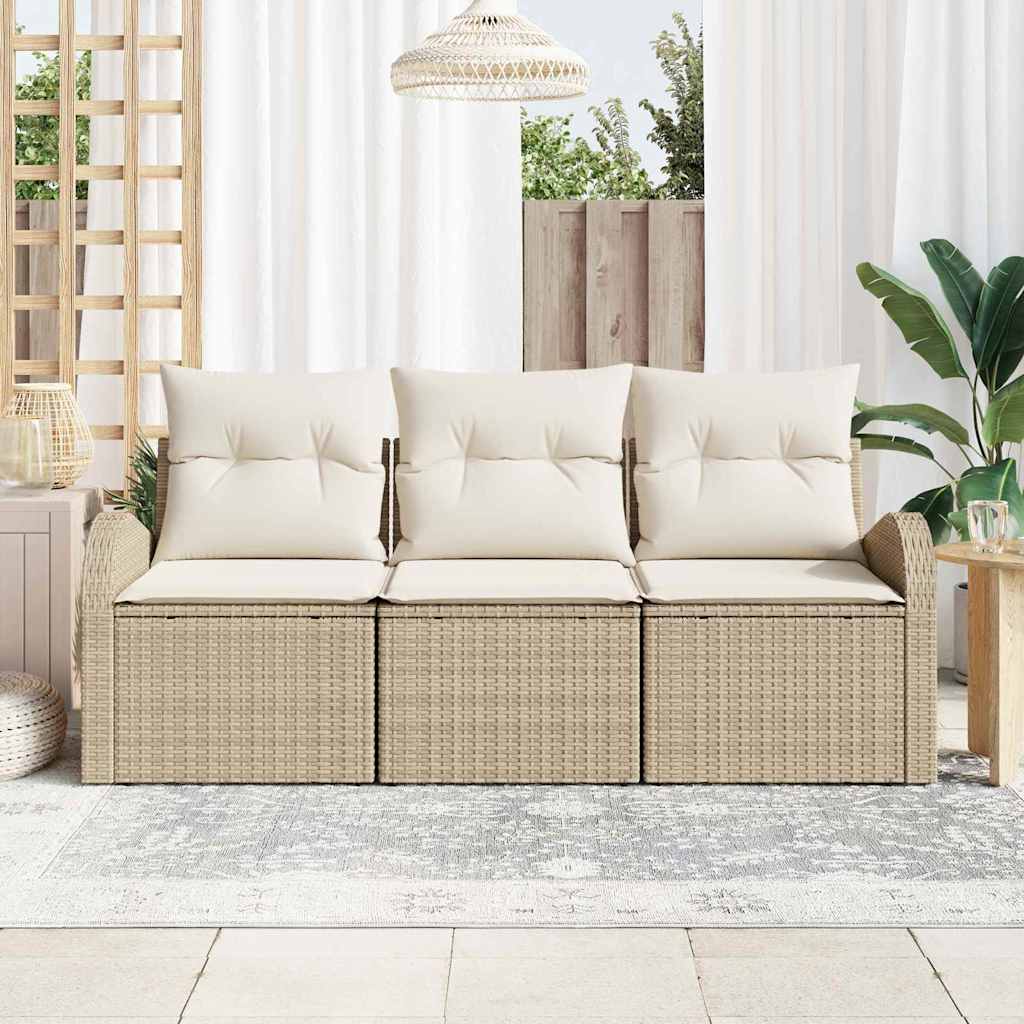 vidaXL Conjunto de sofá de jardín 3 uds. Beige y blanco Poliratán