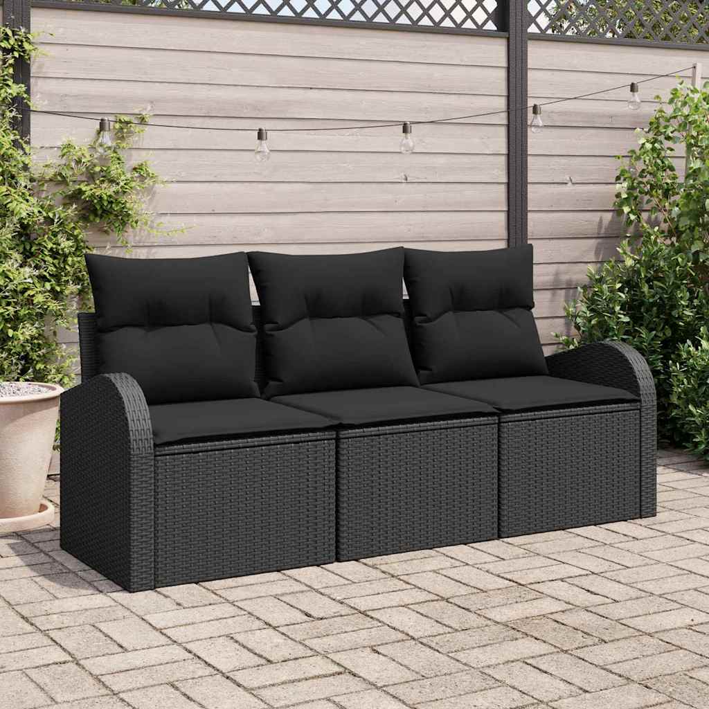 vidaXL Conjunto de sofá de jardín 3 uds. Negro Poliratán