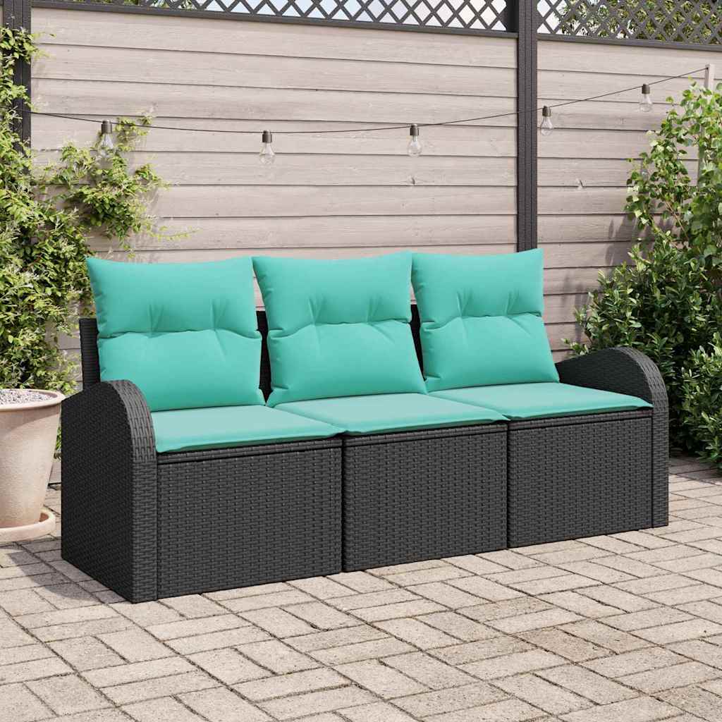 vidaXL Conjunto de sofá de jardín 3 uds. Negro y turquesa Poliratán