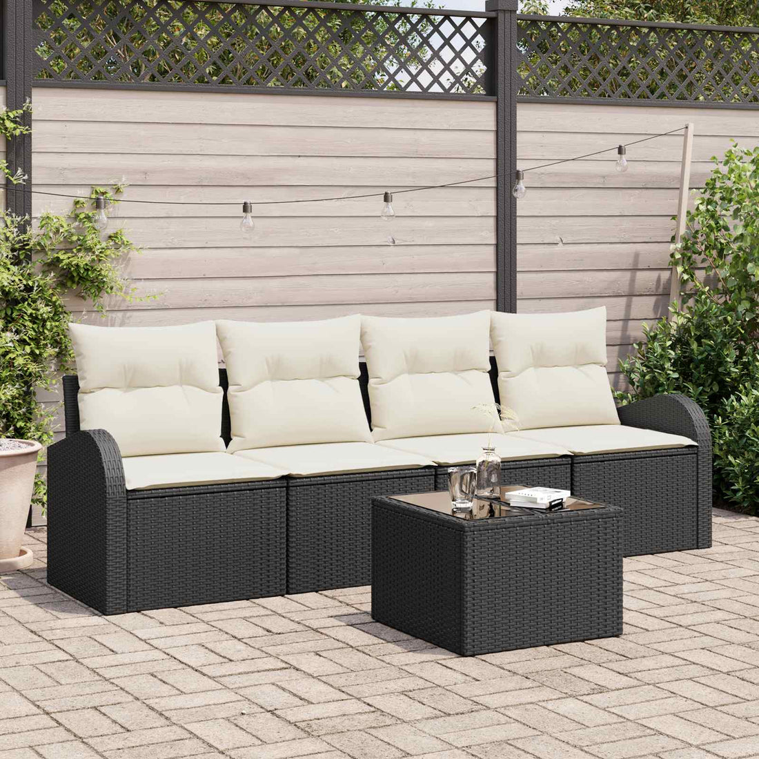 vidaXL Conjunto de sofás de jardín 5 pcs 4-Seater Negro y crema
