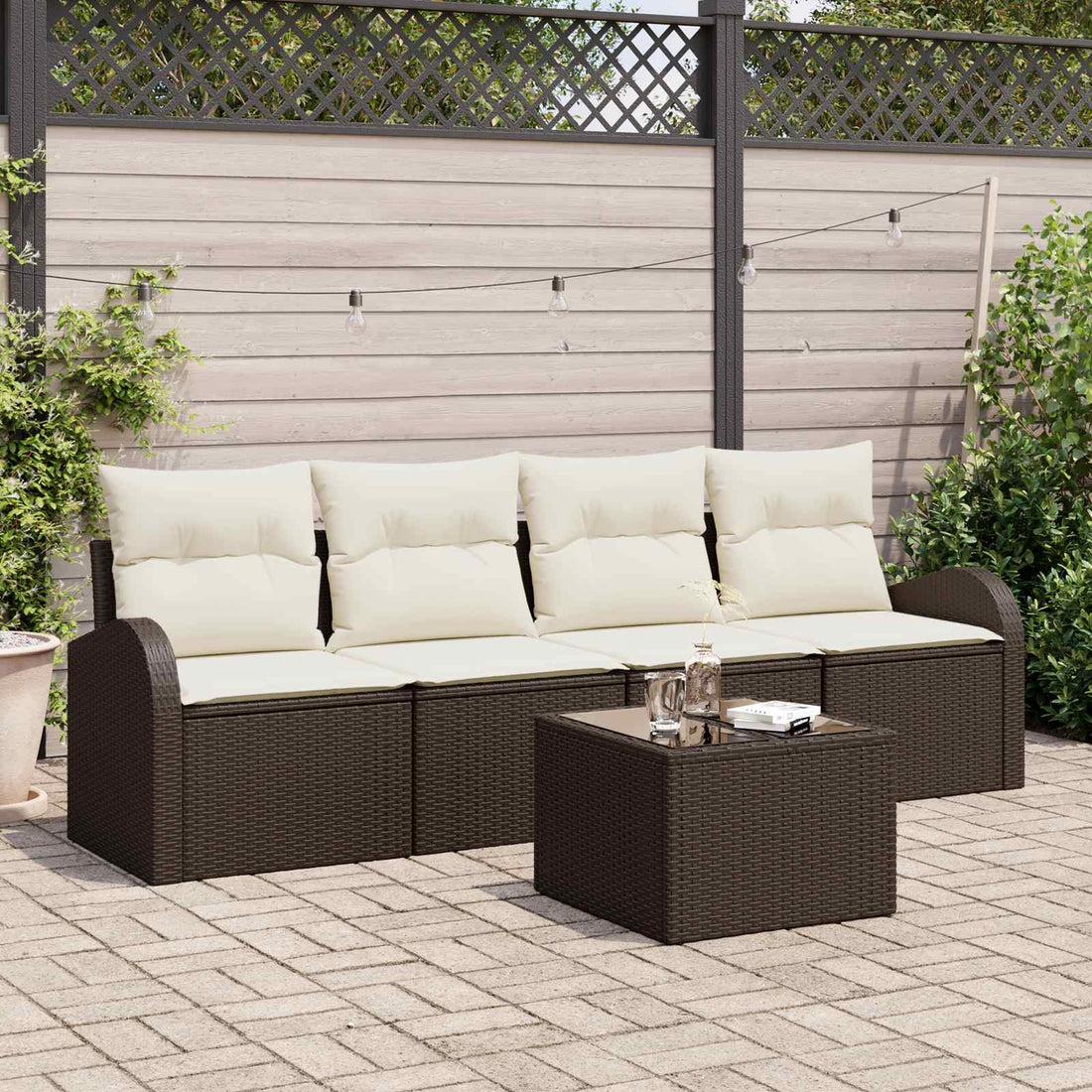 vidaXL Conjunto de sofás de jardín 5 pcs 4-Seater Marrón y crema