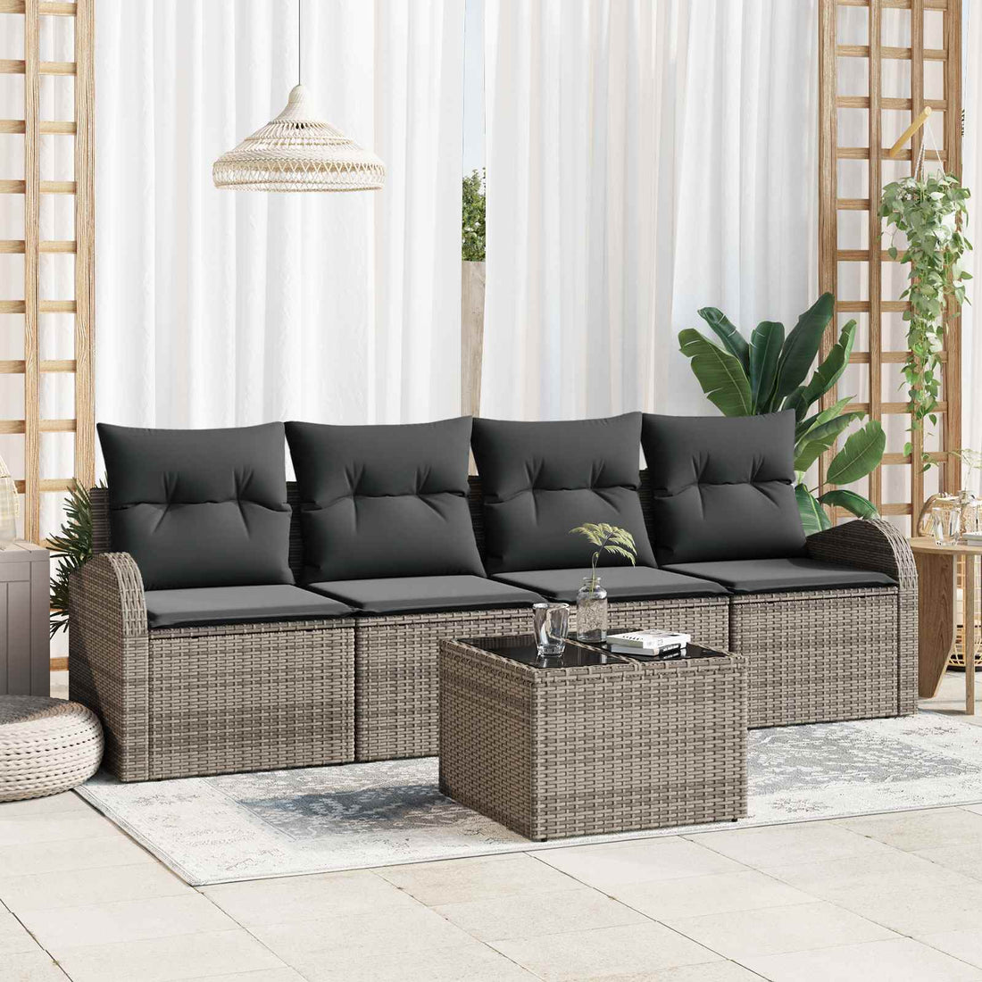 vidaXL Conjunto de sofás de jardín 5 pcs 4-Seater Gris ratán sintético