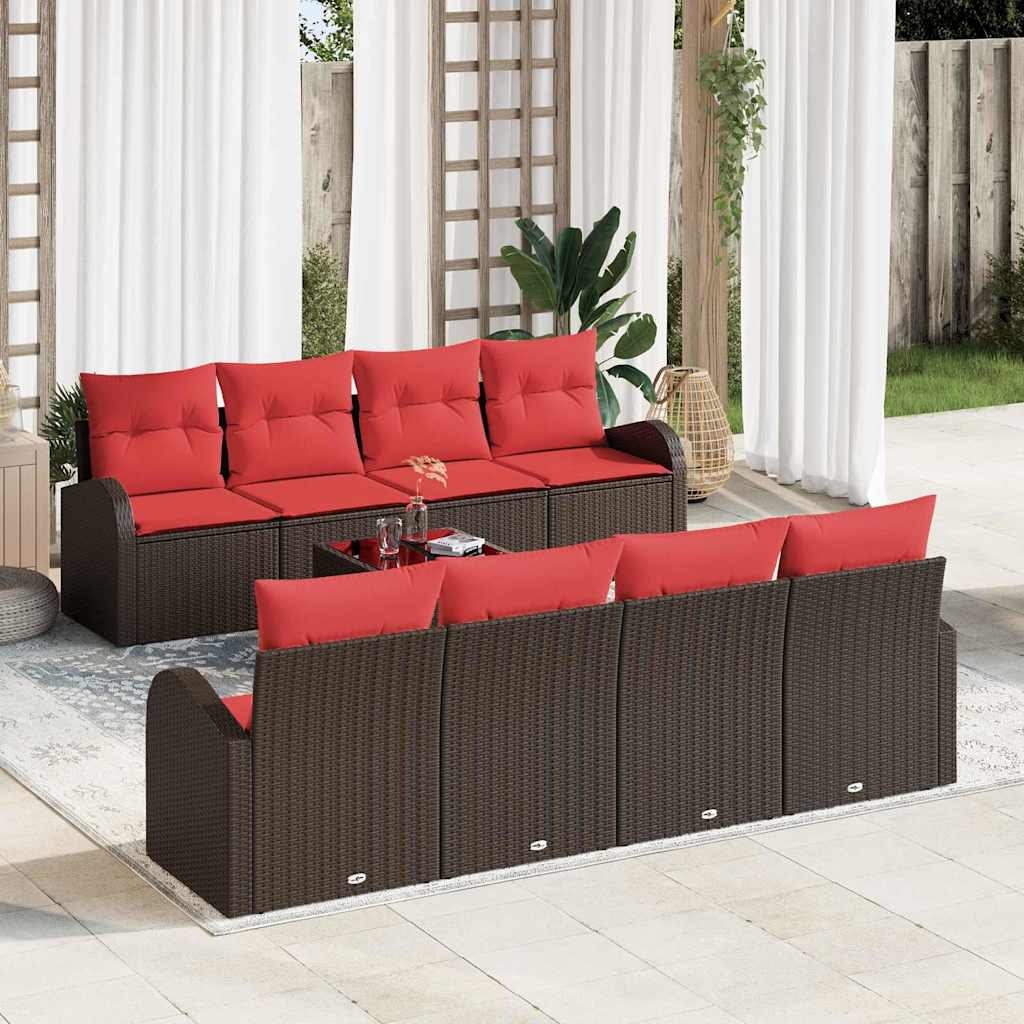 vidaXL Juego de Sofá 9 uds. 8-Número de plazas Beige y Rojo