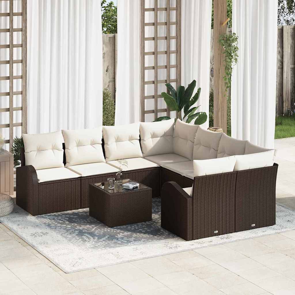 vidaXL Juego de Sofá 9 uds. 8-Número de plazas Marrón y crema