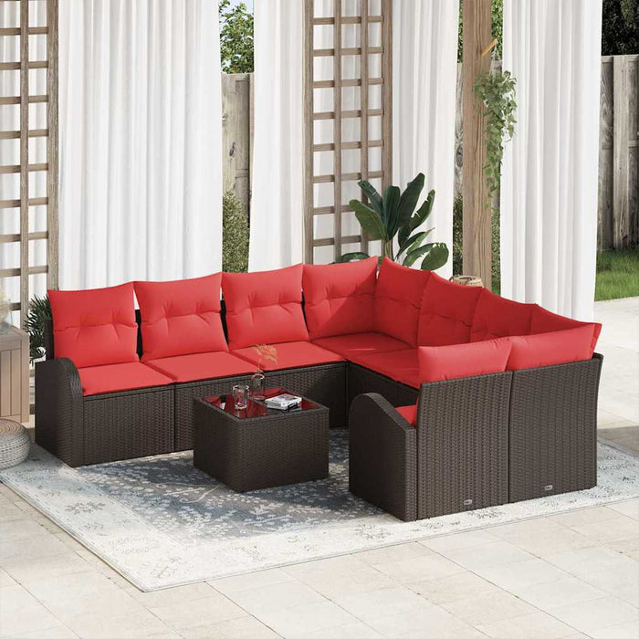 vidaXL Juego de Sofá 9 uds. 8-Número de plazas Beige y Rojo