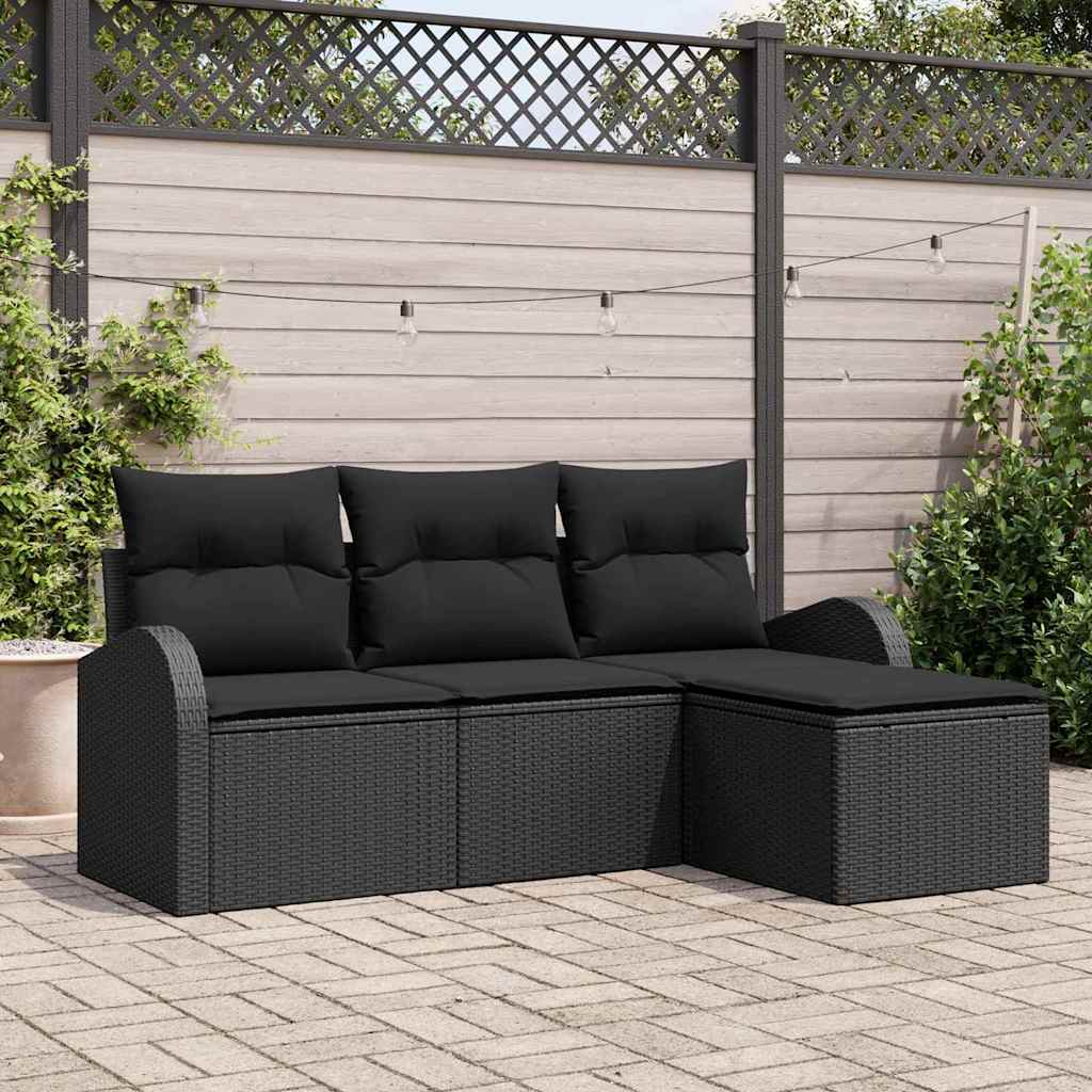 vidaXL Juego de Sofá 4 uds. Negro ratán sintético