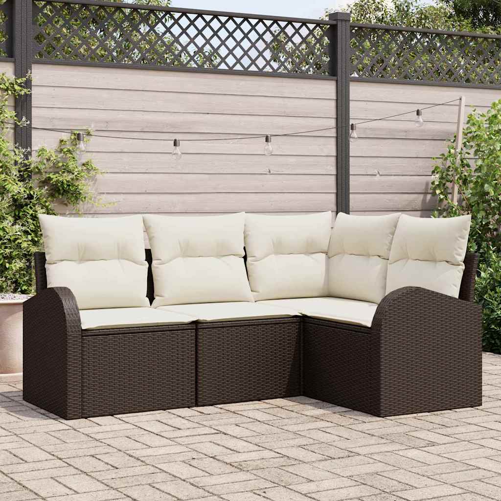 vidaXL Conjunto de sofás de jardín 4 uds. Marrón y ratán sintético