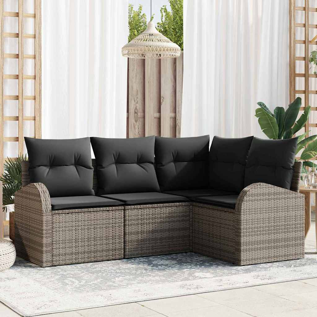 vidaXL Conjunto de sofás de jardín 4 uds. Gris ratán sintético
