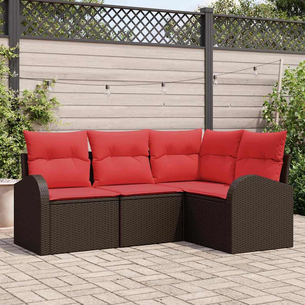 vidaXL Conjunto de sofás de jardín 4 uds. Marrón y Rojo