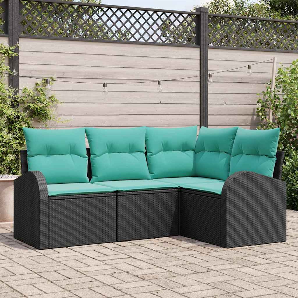 vidaXL Conjunto de sofás de jardín 4 uds. Negro y Turquesa