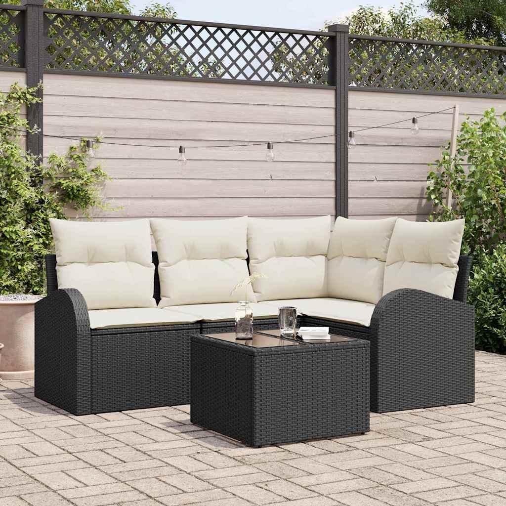 vidaXL Conjunto de sofás de jardín 5 uds. Negro y ratán sintético