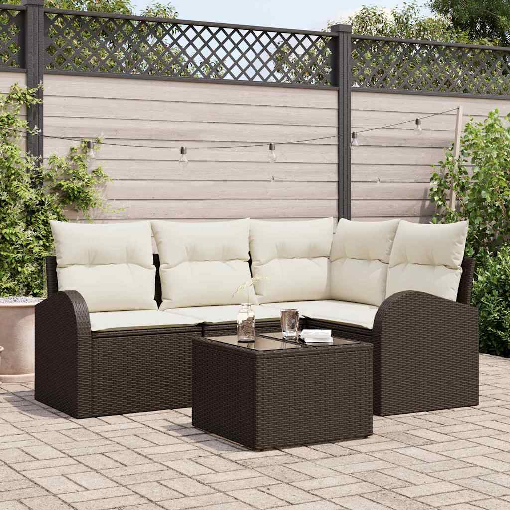 vidaXL Conjunto de sofás de jardín 5 uds. Marrón y ratán sintético