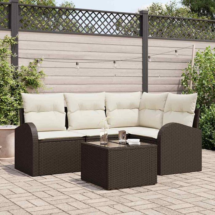 vidaXL Conjunto de sofás de jardín 5 uds. Marrón y ratán sintético