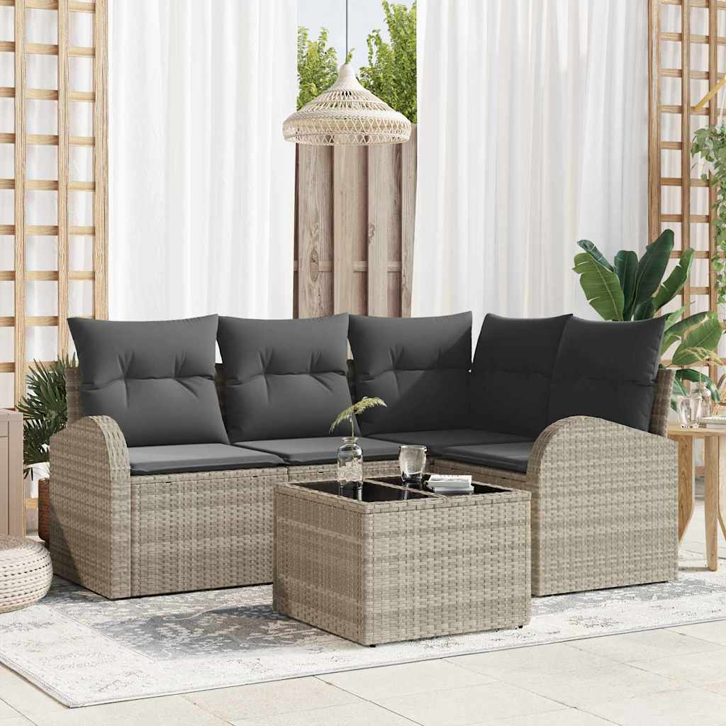 vidaXL Conjunto de sofás de jardín 5 uds. Gris Claro ratán sintético