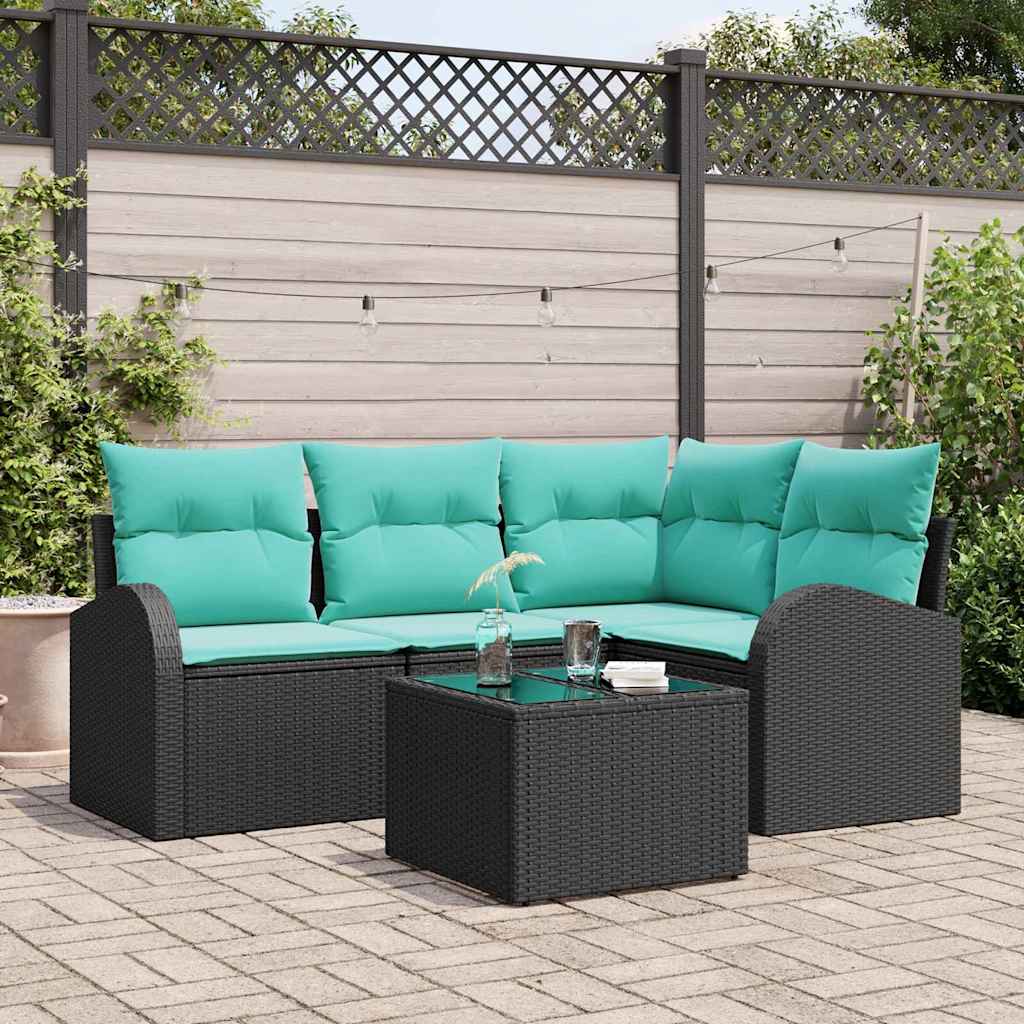 vidaXL Conjunto de sofás de jardín 5 uds. Negro y Turquesa