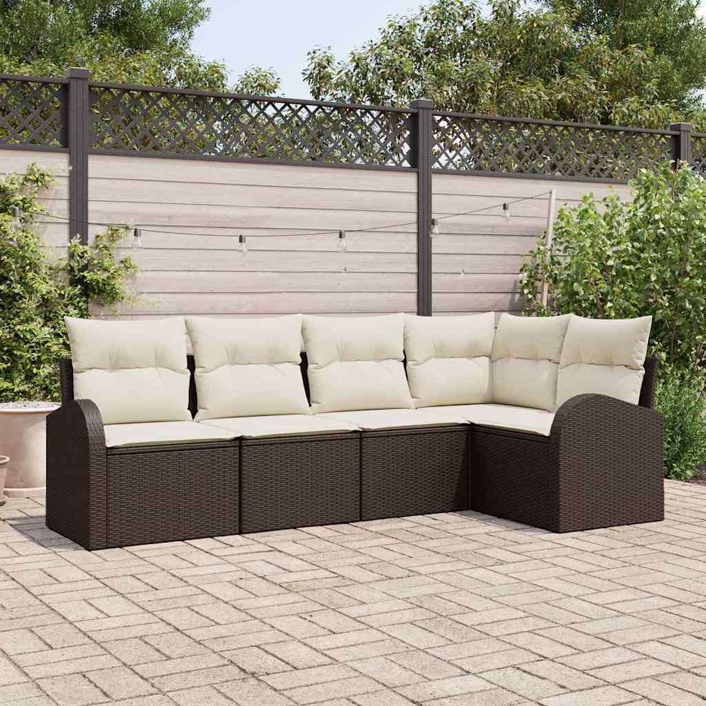 vidaXL Conjunto de sofás de jardín 5 uds. Marrón y ratán sintético