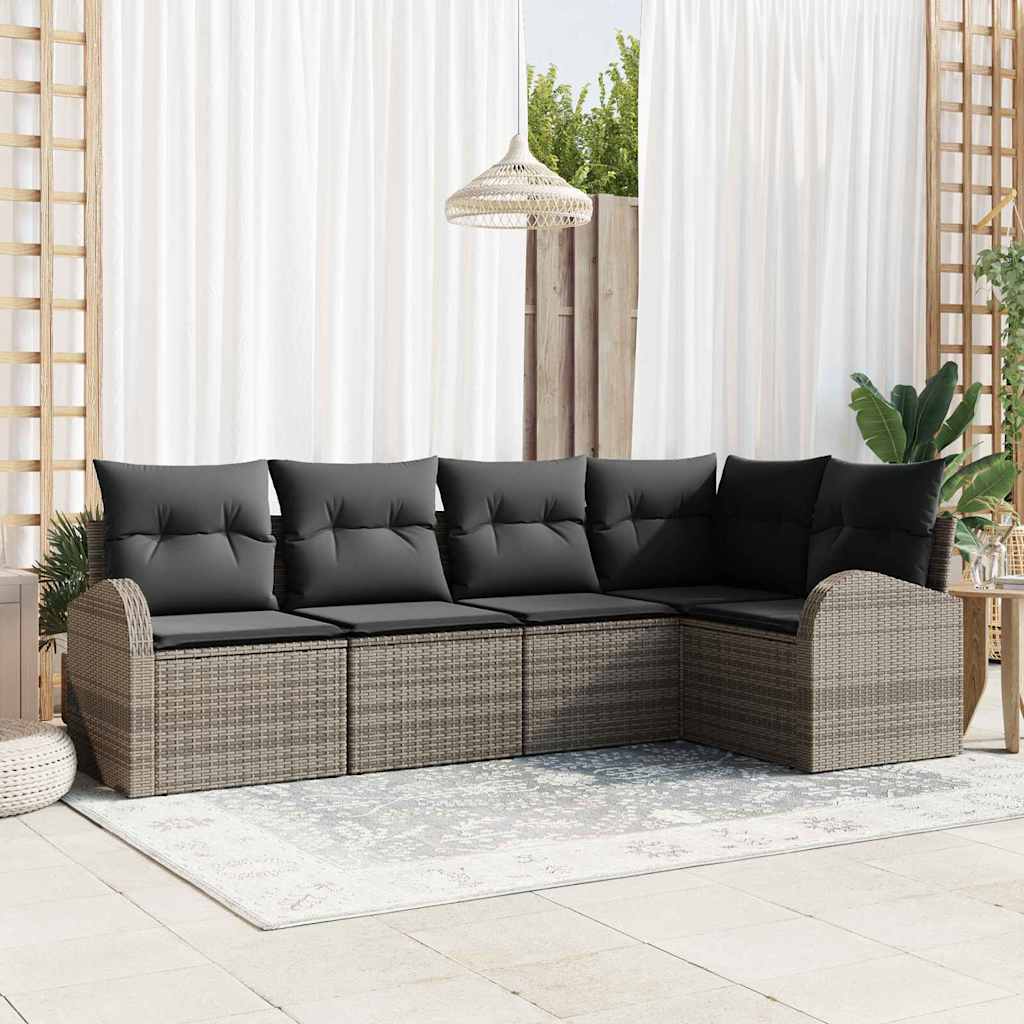 vidaXL Conjunto de sofás de jardín 5 uds. Gris ratán sintético
