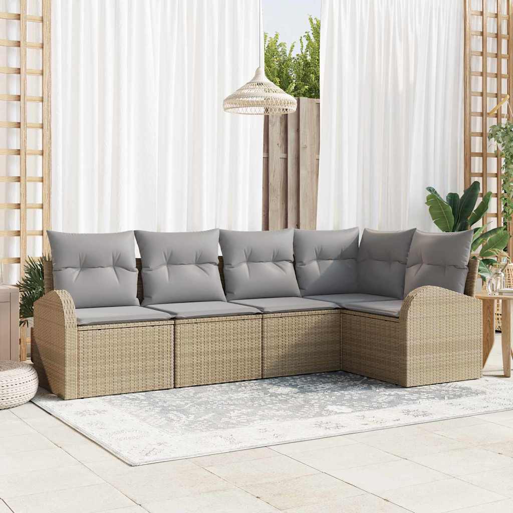 vidaXL Conjunto de sofás de jardín 5 uds. Beige y Gris Claro