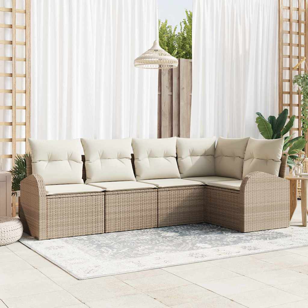 vidaXL Conjunto de sofás de jardín 5 uds. Beige y ratán sintético