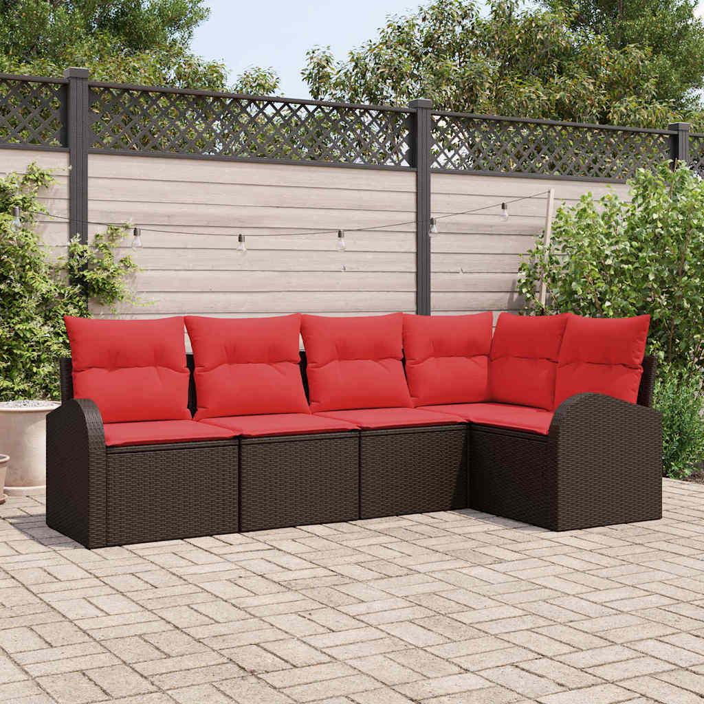 vidaXL Conjunto de sofás de jardín 5 uds. Marrón y Rojo