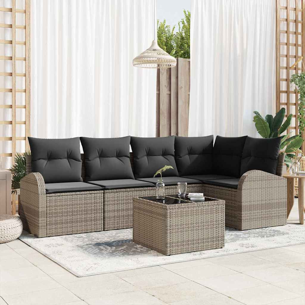 vidaXL Conjunto de sofás de jardín 6 uds. Gris ratán sintético