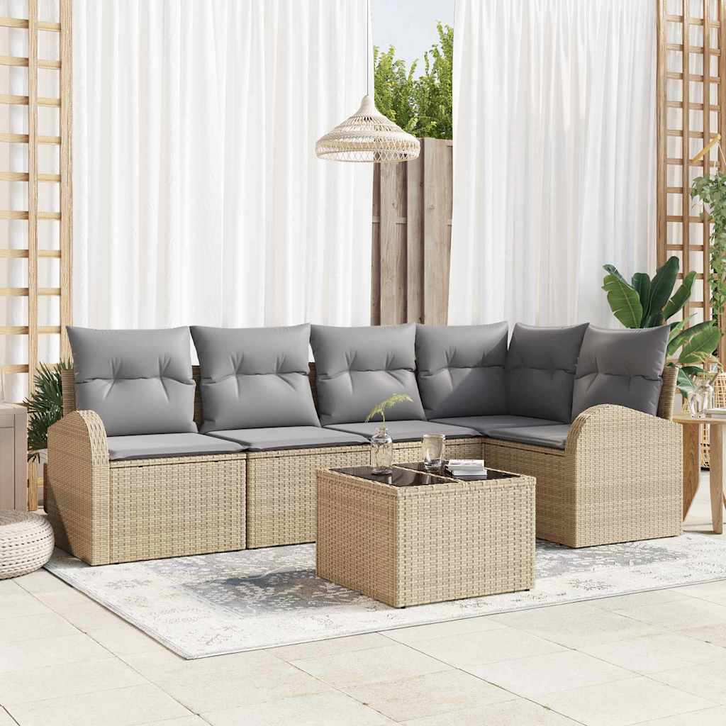 vidaXL Conjunto de sofás de jardín 6 uds. Beige y gris claro