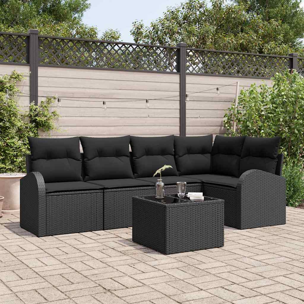 vidaXL Conjunto de sofás de jardín 6 uds. Negro ratán sintético