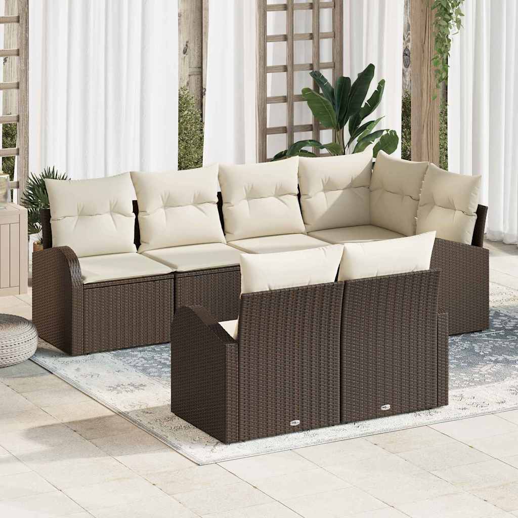 vidaXL Conjunto de sofás de jardín 7 uds. Marrón y ratán sintético