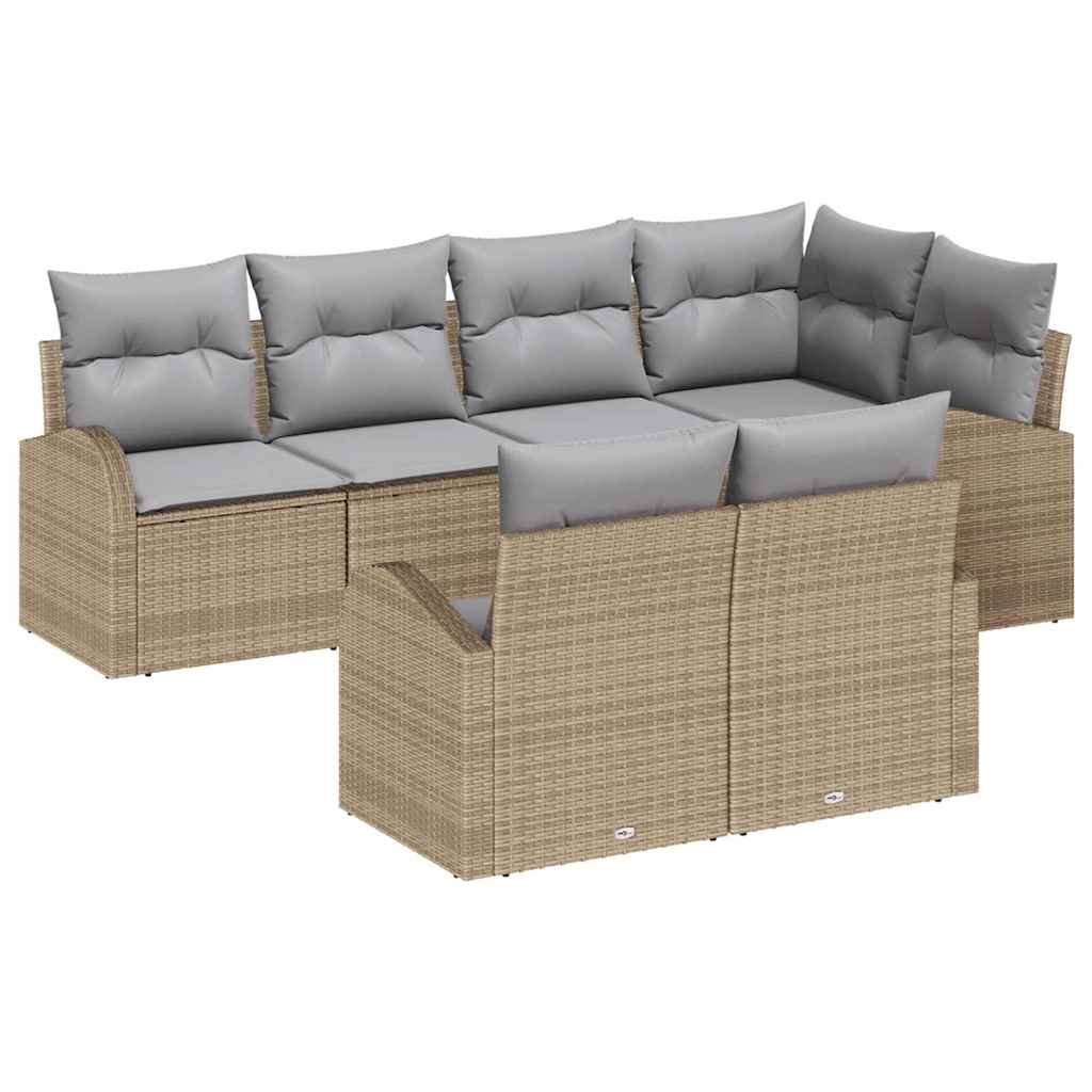 vidaXL Conjunto de sofás de jardín 7 uds. Beige y Gris Claro