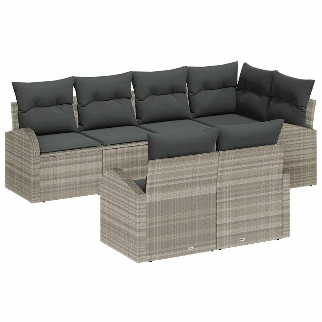 vidaXL Conjunto de sofás de jardín 7 uds. Gris Claro ratán sintético