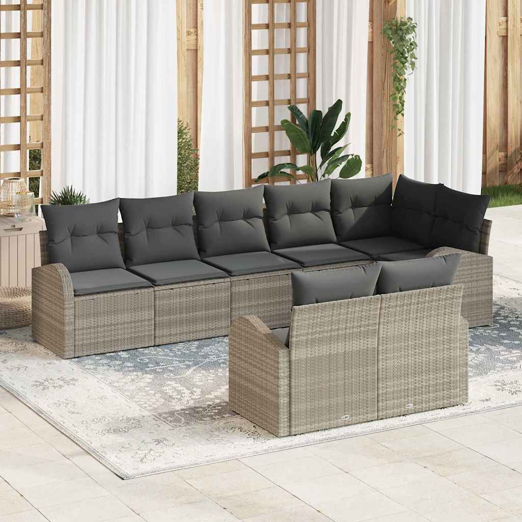vidaXL Conjunto de sofás de jardín 8 uds. Gris Claro ratán sintético
