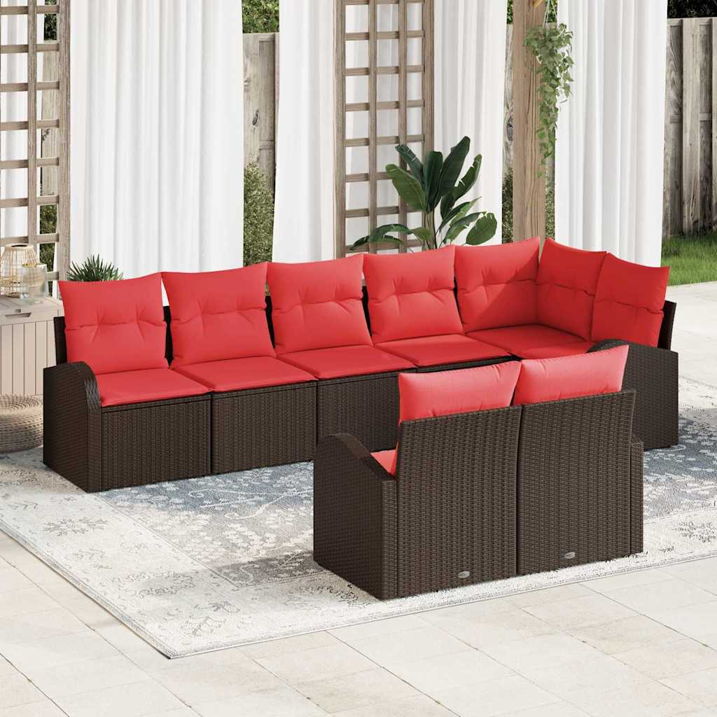 vidaXL Conjunto de sofás de jardín 8 uds. Marrón y Rojo