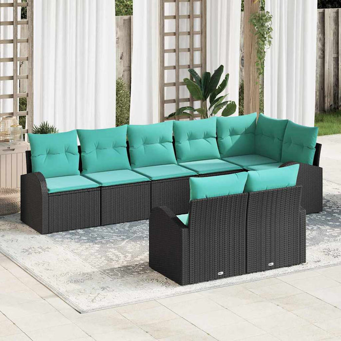 vidaXL Conjunto de sofás de jardín 8 uds. Negro y Turquesa