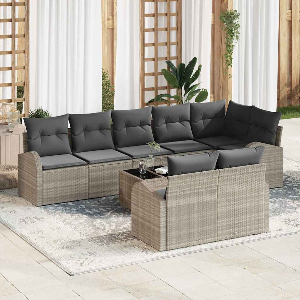 vidaXL Conjunto de sofás de jardín 9 uds. Gris Claro ratán sintético