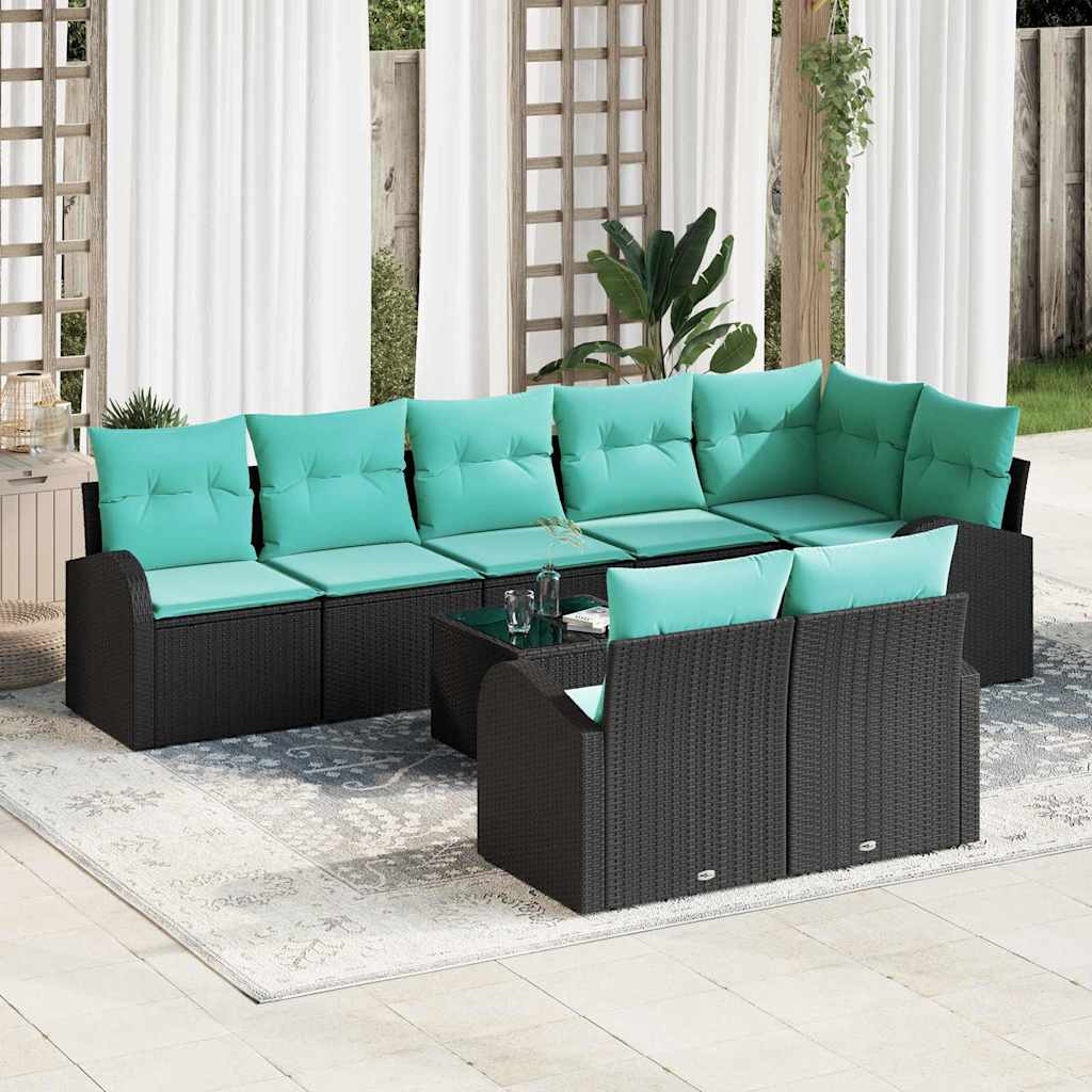 vidaXL Conjunto de sofás de jardín 9 uds. Negro y Turquesa
