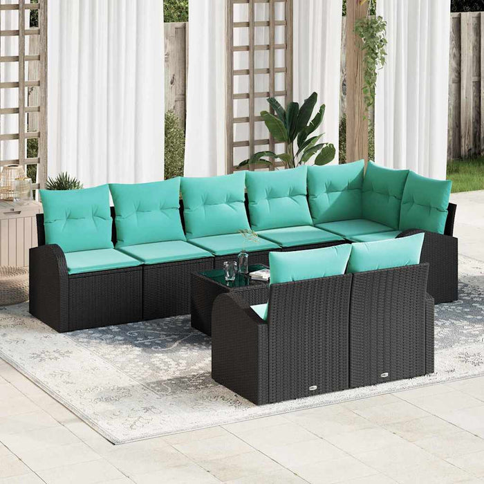 vidaXL Conjunto de sofás de jardín 9 uds. Negro y Turquesa