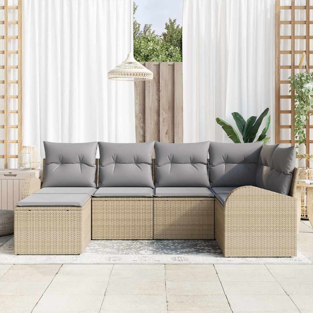 vidaXL Juego de Sofá 6 uds. Beige y gris claro ratán sintético
